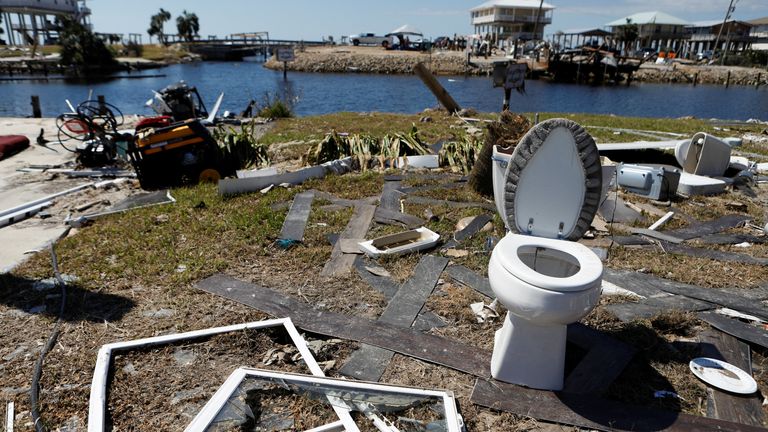 Debris lies where homes were destroyed after Hurricane Helene moved through the Florida panhandle and severely hit the community in Keaton Beach, Florida, U.S., September 29, 2024. REUTERS/Octavio Jones