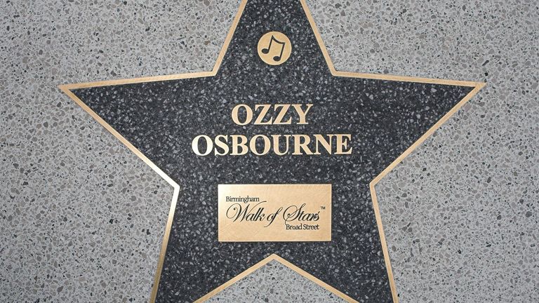 Ozzy Osbourne's star as he is inducted into the 'Birmingham Walk of Stars' on Broad Street in central Birmingham.