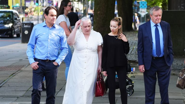 Paula Leeson's brother Neville Leeson (left) and father Willy Leeson (right) outside Manchester Civil Justice Centre.
Pic: PA