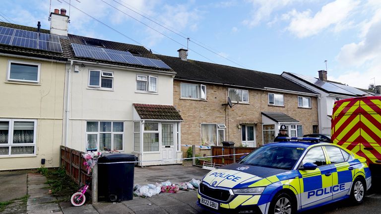 Police officers at the scene of a house fire in Bedale Drive, Leicester.
Pic PA