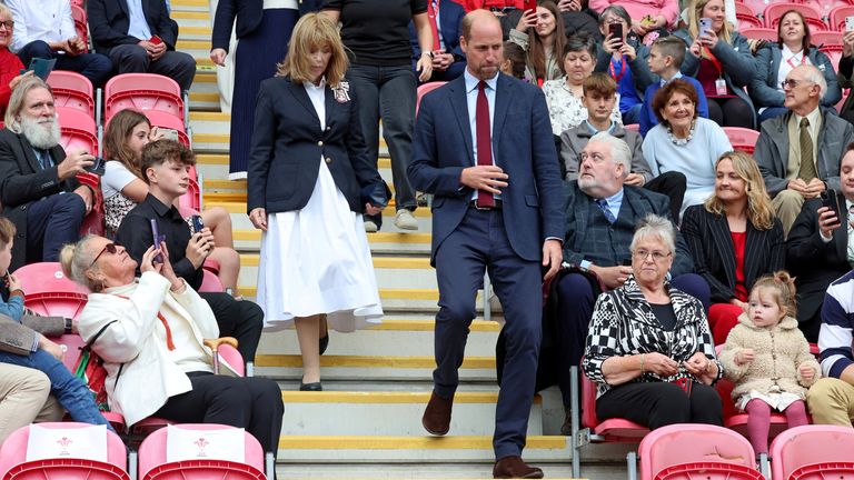 Prince William, Prince of Wales walks during a visit to Parc y Scarlets, the home of the Scarlets Rugby Union team in Llanelli, Wales, Britain, September 10, 2024. Chris Jackson/Pool via REUTERS
