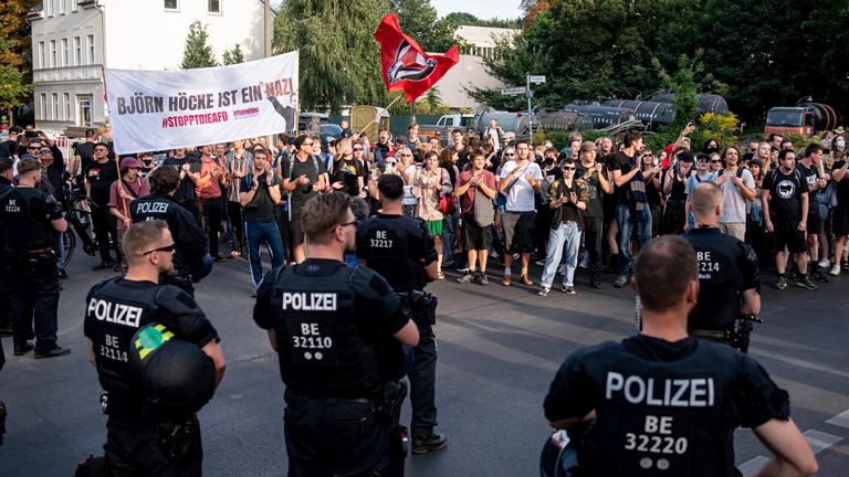 A protest in Berlin against the AfD party. Pic: AP