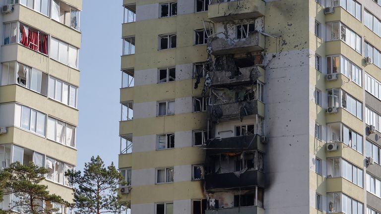 A view shows a damaged multi-storey residential building following an alleged Ukrainian drone attack in the course of Russia-Ukraine conflict, in Ramenskoye in the Moscow region, Russia September 10, 2024. REUTERS/Maxim Shemetov