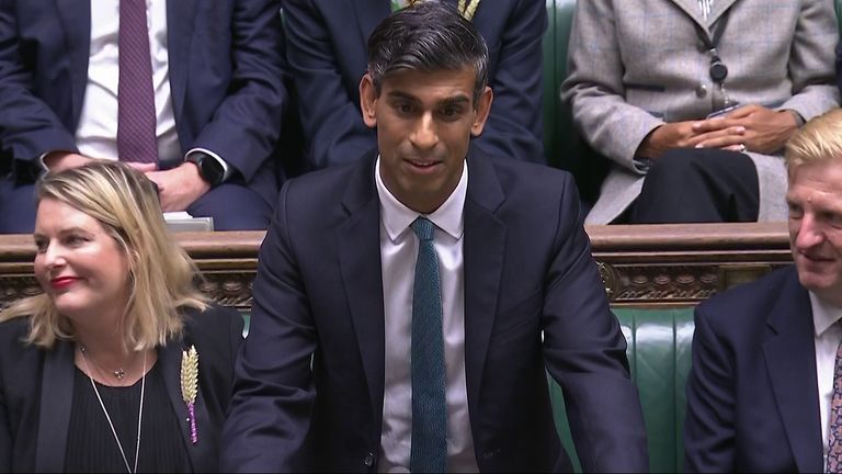 Rishi Sunak speaking during Prime Minister's Questions in the House of Commons