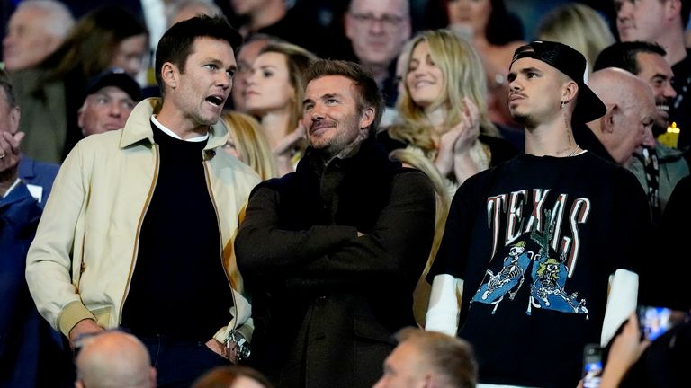 Birmingham City co-owner Tom Brady (left) with Inter Miami co-owner David Beckham (centre) withDavid's son Romeo in the stands.
Pic: PA