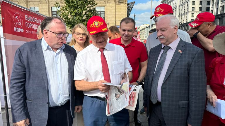 Communist Party leader Gennady Zyuganov at a campaign event in central Moscow 