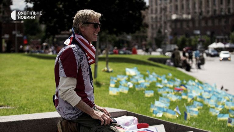 Ryan Routh at a rally in support of Ukraine on Independence Square in Kyiv in 2022. Image: Public Broadcasting of Ukraine Suspilne/Reuters