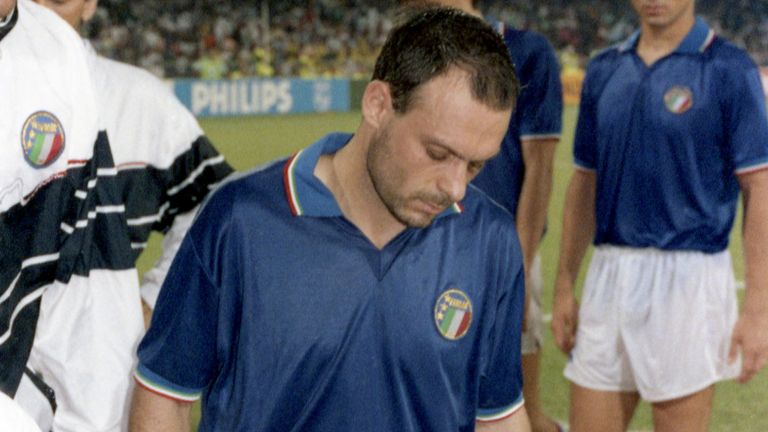 Salvatore Schillaci after Italy's defeat to Argentina in the 1990 World Cup semi-final. Pic: AP/Karl Heinz Kreifelts