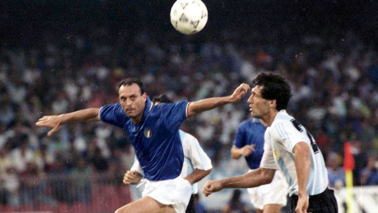 Schillaci against Argentina in the semi-final. Pic: AP