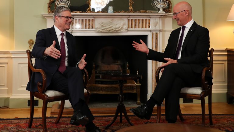 Prime Minister Sir Keir Starmer meeting First Minister of Scotland John Swinney at Bute House, Edinburgh, during the PM's tour of the UK following Labour's victory in the 2024 General Election. Picture date: Sunday July 7, 2024.