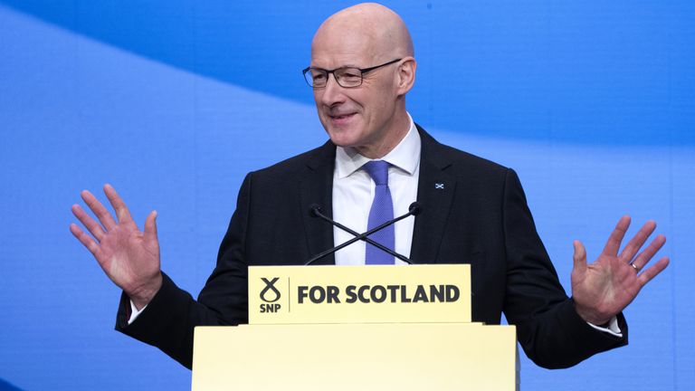 First Minister John Swinney at the SNP conference on Sunday. Pic: PA