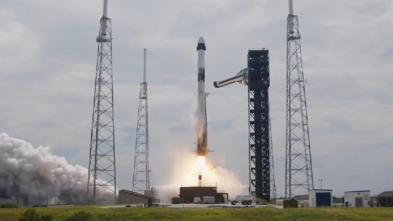 The two astronauts will return in a SpaceX capsule that will land back on Earth next February.