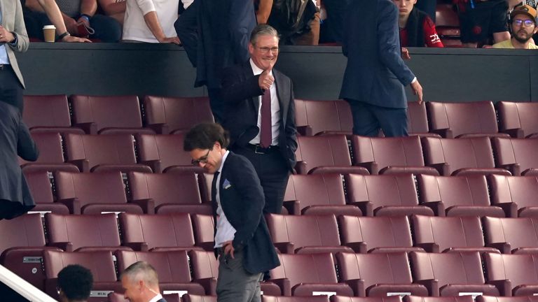 Sir Keir Starmer in the stands ahead of the Manchester United v Arsenal match at Old Trafford in May. Pic: PA