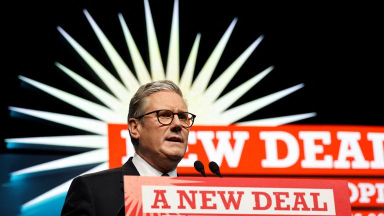 Sir Keir Starmer speaking at the TUC conference. Pic: Reuters