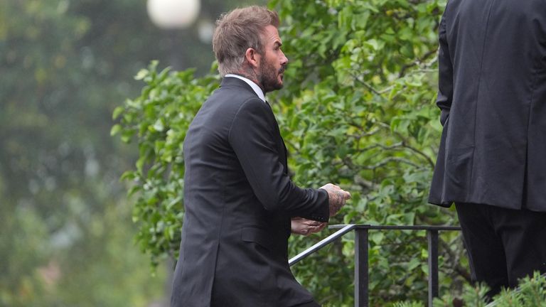 David Beckham arrives at the funeral. Pic: PA