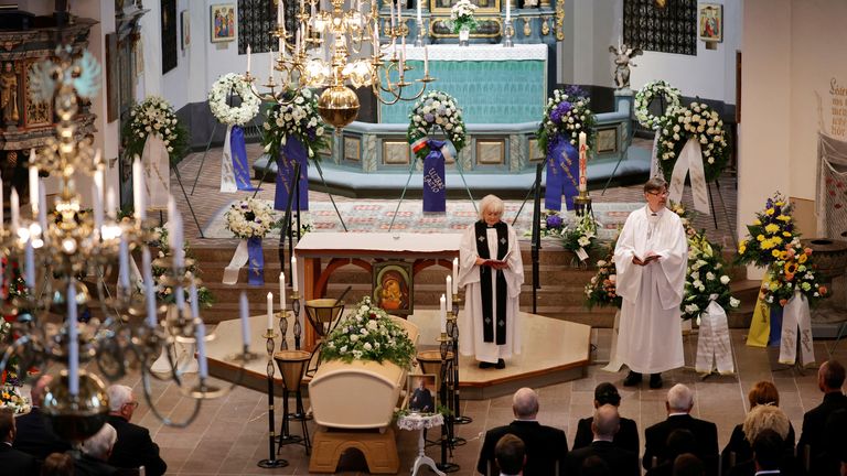 The service inside Fryksande church in Torsby, Sweden. Pic: Reuters