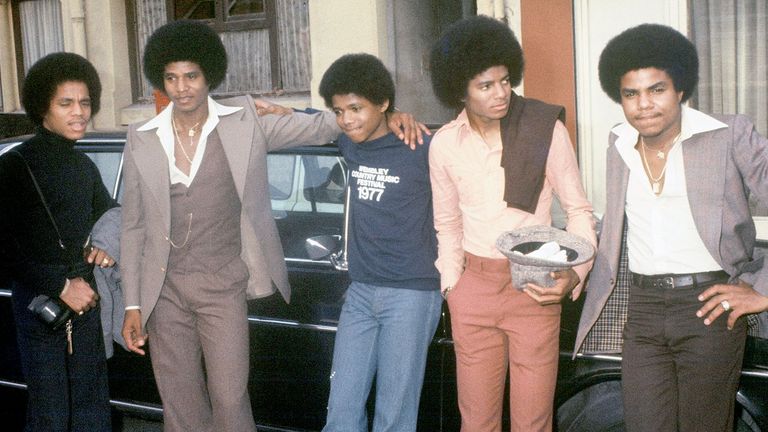 (L-R) Tito, Jackie , Marlon, Michael and Jermaine Jackson in 1977. Pic: Sipa/Shutterstock 