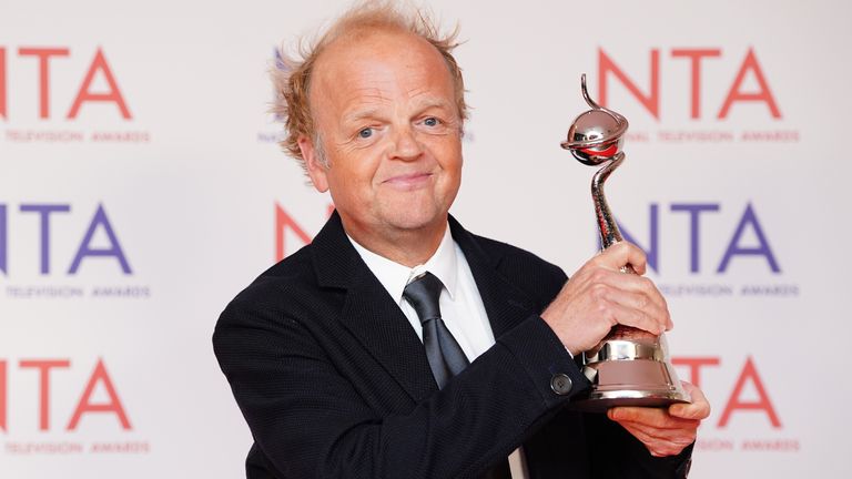 Toby Jones picked up one of three awards won by Mr Bates v The Post Office. 
Pic: PA