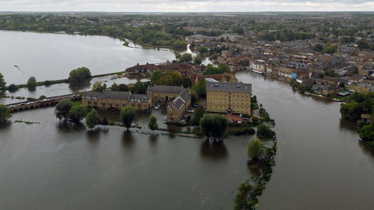 Flooding around St Ives in Cambridgeshire after the River Great Ouse burst its banks. Flooding and travel disruption is set to continue across large swathes of the UK with more rain predicted to hit. Nearly three inches of rain could fall over several hours in the worst-affected regions on Thursday. Picture date: Thursday September 26, 2024. PA Photo. Photo credit should read: Joe Giddens/PA Wire 