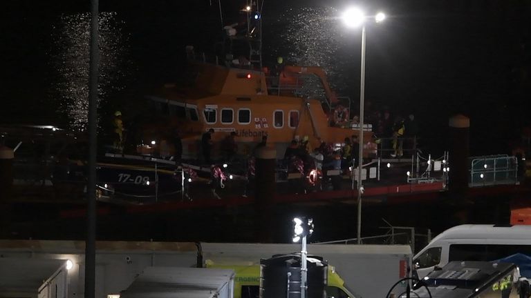 Migrants arrive in Dover after being rescued by RNLI lifeboats and UK Border Force vessels