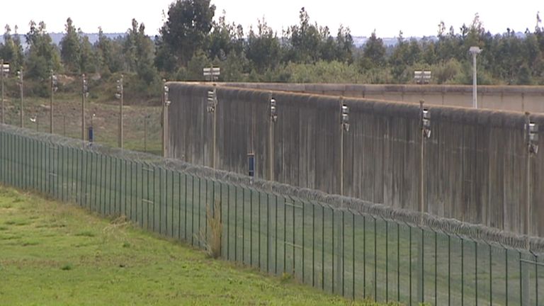 screengrab from ENEX footage of external shot of Vale de Judeus jail, about 43 miles (70km) north of Lisbon in Portugal. Scene of a prison escape.