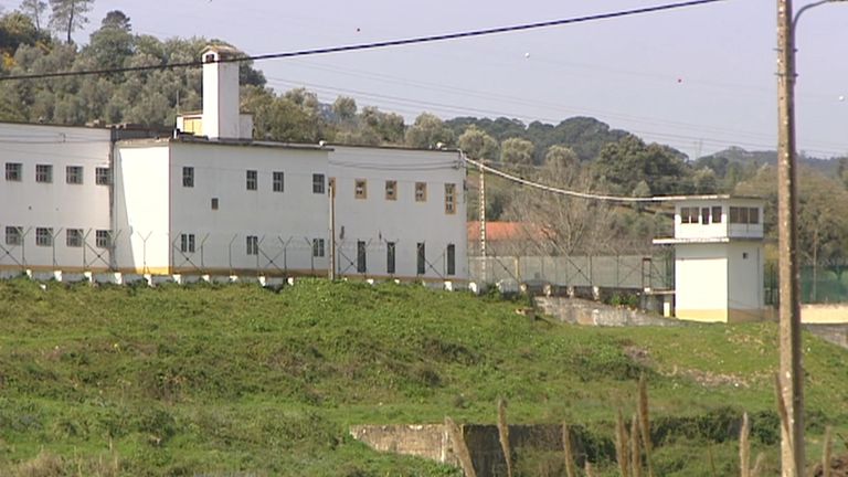 screengrab from ENEX footage of external shot of Vale de Judeus jail, about 43 miles (70km) north of Lisbon in Portugal. Scene of a prison escape.