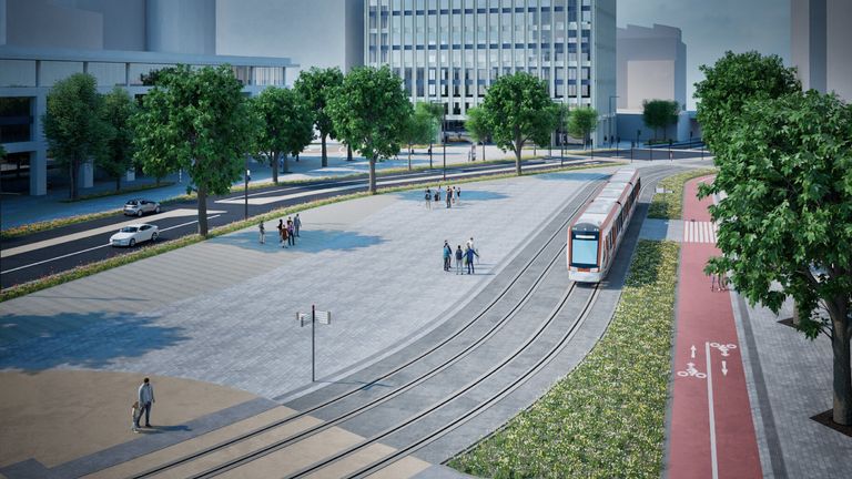 Plans for a tram through the city of Cardiff have been unveiled by Transport for Wales.  Pic: The Urbanists