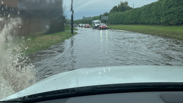 A flooded road in Dagnall, Buckinghamshire
