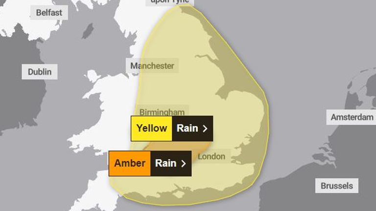 The amber and yellow warnings in place in the UK. Pic: Met Office
