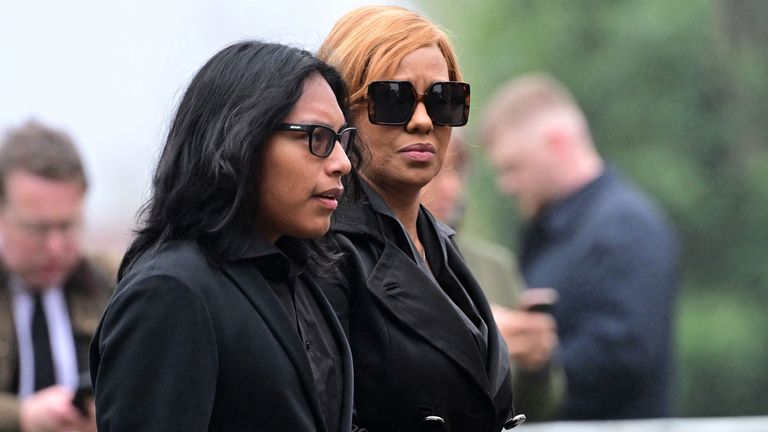 Soccer Football - Funeral of Sven-Goran Eriksson - Torsby, Sweden - September 13, 2024 Sven-Goran Eriksson's partner, Yaniseth Alcides (right) arrives for the funeral service at Fryksande church Jonas Ekstromer/TT News Agency via REUTERS ATTENTION EDITORS - THIS IMAGE WAS PROVIDED BY A THIRD PARTY. SWEDEN OUT. NO COMMERCIAL OR EDITORIAL SALES IN SWEDEN.