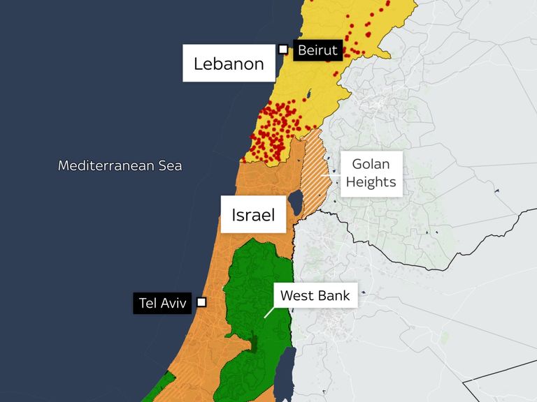 Red dots indicate Israeli strikes in Lebanon. Source: Institute for the Study of War