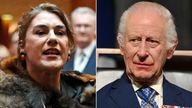Australian Senator Lidia Thorpe and King Charles. Pics: Reuters