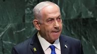 Israel's Prime Minister Benjamin Netanyahu grimaces after addressing the 79th United Nations General Assembly at U.N. headquarters in New York, U.S., September 27, 2024. REUTERS/Mike Segar