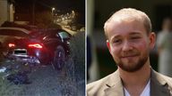 Former racing driver Billy Monger has been banned from driving for crashing into three parked cars, Surrey Police has said.