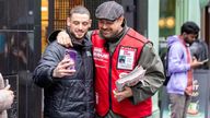 Danny Dyer sells Big Issue magazine. Pic: PA
