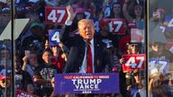 Republican presidential nominee and former US president Donald Trump at a rally in Coachella, California, on Saturday. Pic: Reuters