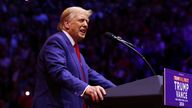 Republican presidential nominee and former U.S. President Donald Trump speaks during a campaign rally at Madison Square Garden, in New York, U.S., October 27, 2024. REUTERS/Brendan McDermid
