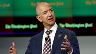 Jeff Bezos, owner of The Washington Post, delivers remarks at the grand opening of the Washington Post newsroom in Washington January 28, 2016. REUTERS/Gary Cameron

