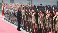 Kim Jong Un inspects soldiers at the headquarters of the 2nd Corps of North Korean army.
Pic: KCNA/Reuters