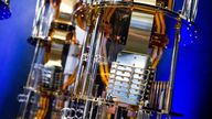 01 October 2024, Baden-W'rttemberg, Ehningen: A model of a suspension of the quantum chip of a Quantum System Two quantum computer is on display at the opening of the first quantum data center of the computer company IBM. Photo by: Marijan Murat/picture-alliance/dpa/AP Images