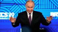 Vladimir Putin attends the BRICS Business Forum in Moscow.
Pic: Reuters
