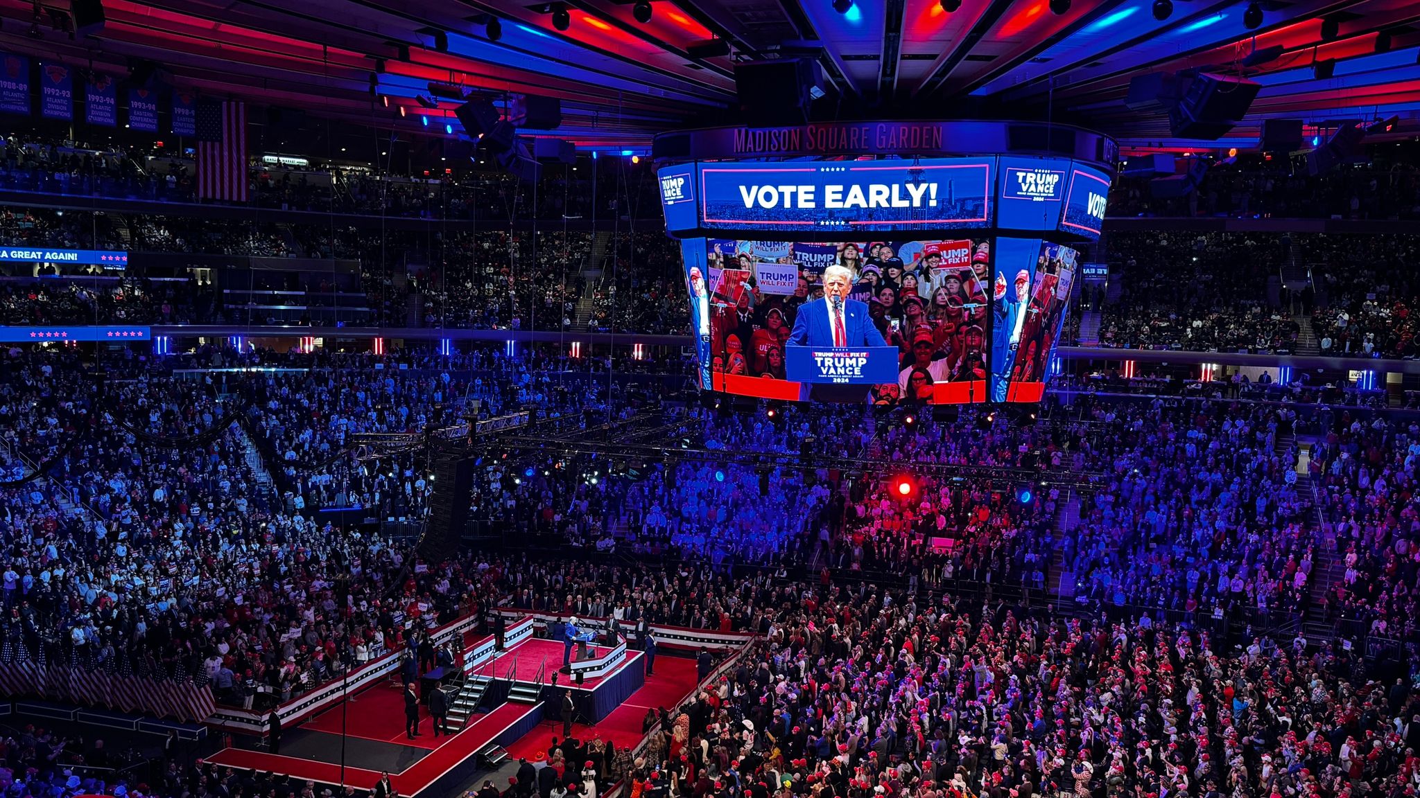 Trump rally Harris says Trump 'fixated' on division as unrest grows