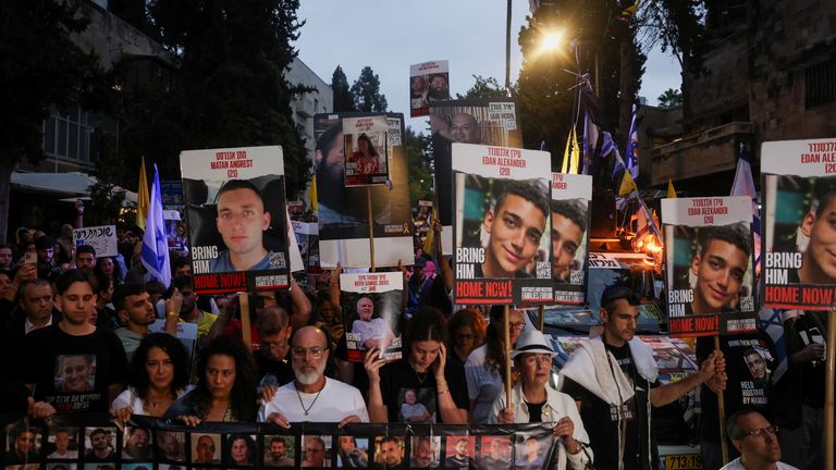 Israelis mourn the 7 October attack at 6.29am in Jerusalem.
Pic: Reuters