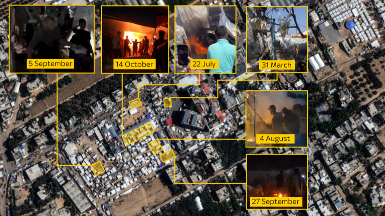 Locations of attacks in hospital compound over 12 October satellite imagery. Pic: Maxar