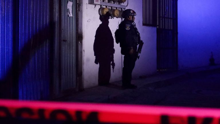 A member of the Mexican security forces stands as they respond to the scene where Alejandro Arcos, mayor of Chilpancingo, was killed, in Chilpancingo, Guerrero, Mexico. Image: Reuters