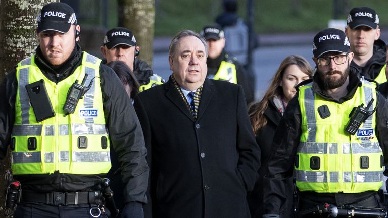 File photo dated 18/02/20 of Alex Salmond arriving at the High Court in Glasgow for a preliminary hearing in his attempted rape case. The former Scotland first minister and current Alba Party leader has died aged 69. Issue date: Saturday October 12, 2024.