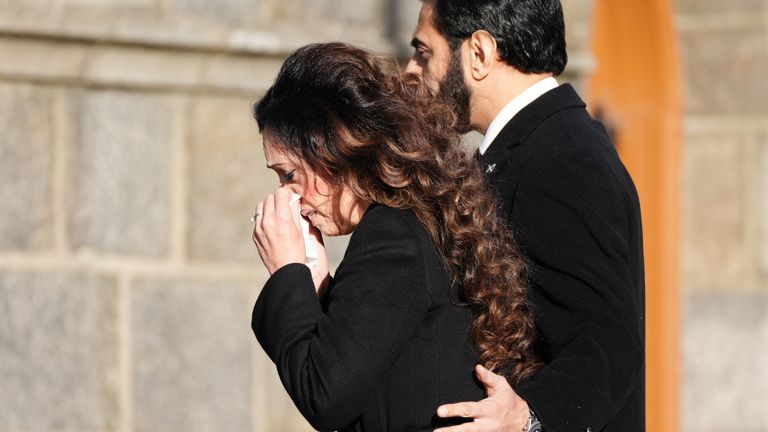 Tasmina Ahmed-Sheikh (left) arrives with her partner Zulfiqar Sheikh for the funeral service of former first minister of Scotland Alex Salmond, at Strichen Parish Church in Strichen, Fraserburgh. The former Alba Party and SNP leader died of a heart attack while attending a conference in North Macedonia earlier this month. Picture date: Tuesday October 29, 2024.