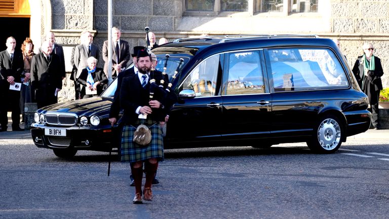 The funeral cortege leaves the funeral service of former first minister of Scotland Alex Salmond, at Strichen Parish Church in Strichen, Fraserburgh. The former Alba Party and SNP leader died of a heart attack while attending a conference in North Macedonia earlier this month. Picture date: Tuesday October 29, 2024. PA Photo. See PA story FUNERAL Salmond. Photo credit should read: Andrew Milligan/PA Wire