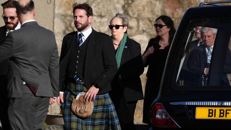 Joanna Cherry (centre) arrives for the funeral service of former first minister of Scotland Alex Salmond, at Strichen Parish Church in Strichen, Fraserburgh. The former Alba Party and SNP leader died of a heart attack while attending a conference in North Macedonia earlier this month. Picture date: Tuesday October 29, 2024.