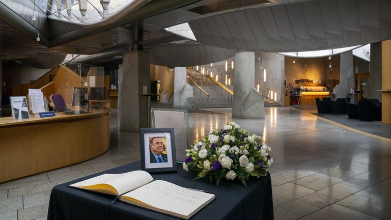 A book of condolence in memory of Alex Salmond, at The Scottish Parliament in Edinburgh. The former Scotland first minister and current Alba Party leader died aged 69 on Saturday October 12, 2024. Picture date: Wednesday October 16, 2024.